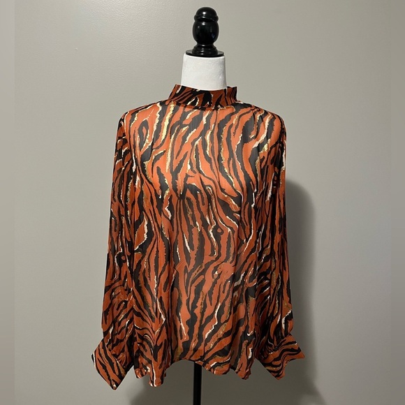 Angeleye Zebra Print High Neck Chiffon Blouse - Picture 4 of 13